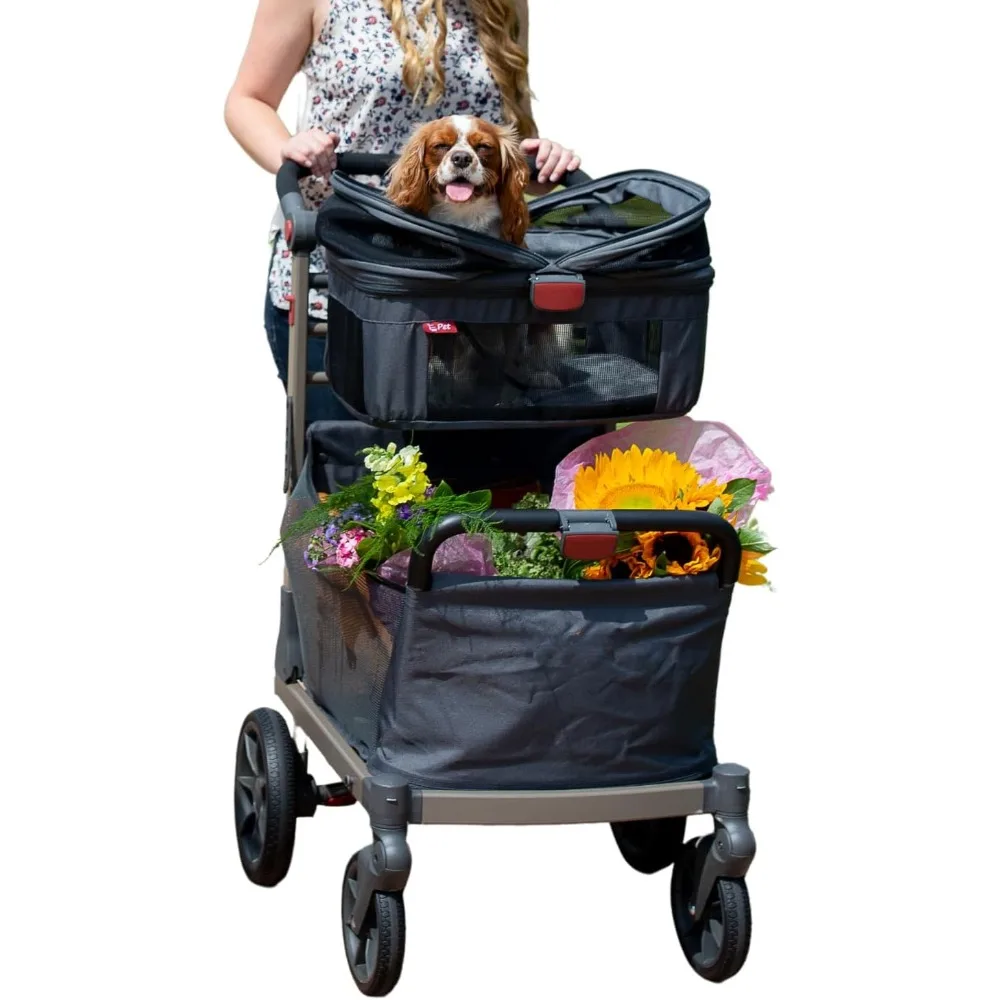 Pet Cart | Smooth Ride Luxury Dog & Cat Stroller w/an Extra Large Shopping Basket | Includes A Ventilated Canopy,  Pet Strollers