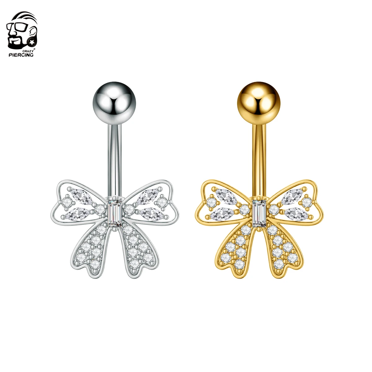 Butterfly-Knot Heart Curved Belly Button Ring for Women Stainless Steel 1.6*10mm Length Sexy Body Belly Piercings Navel Piercing