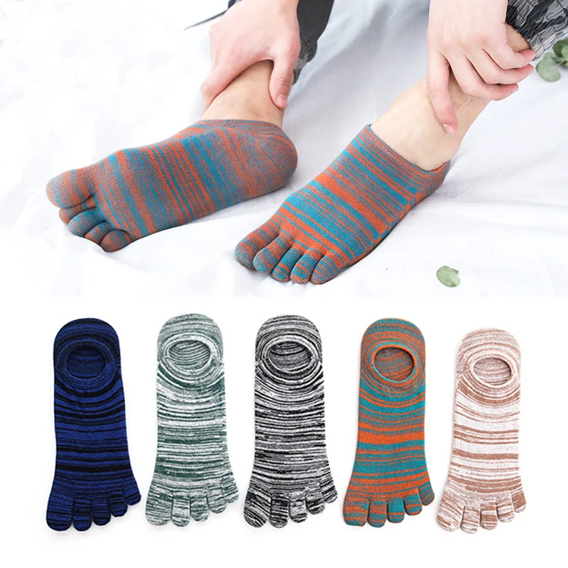 

5 Pairs Men's Harajuku Invisible Toe Socks Colorful Cotton Seperate Toes Ankle Sock Breathable Sweat Wicking Sport Short Socks