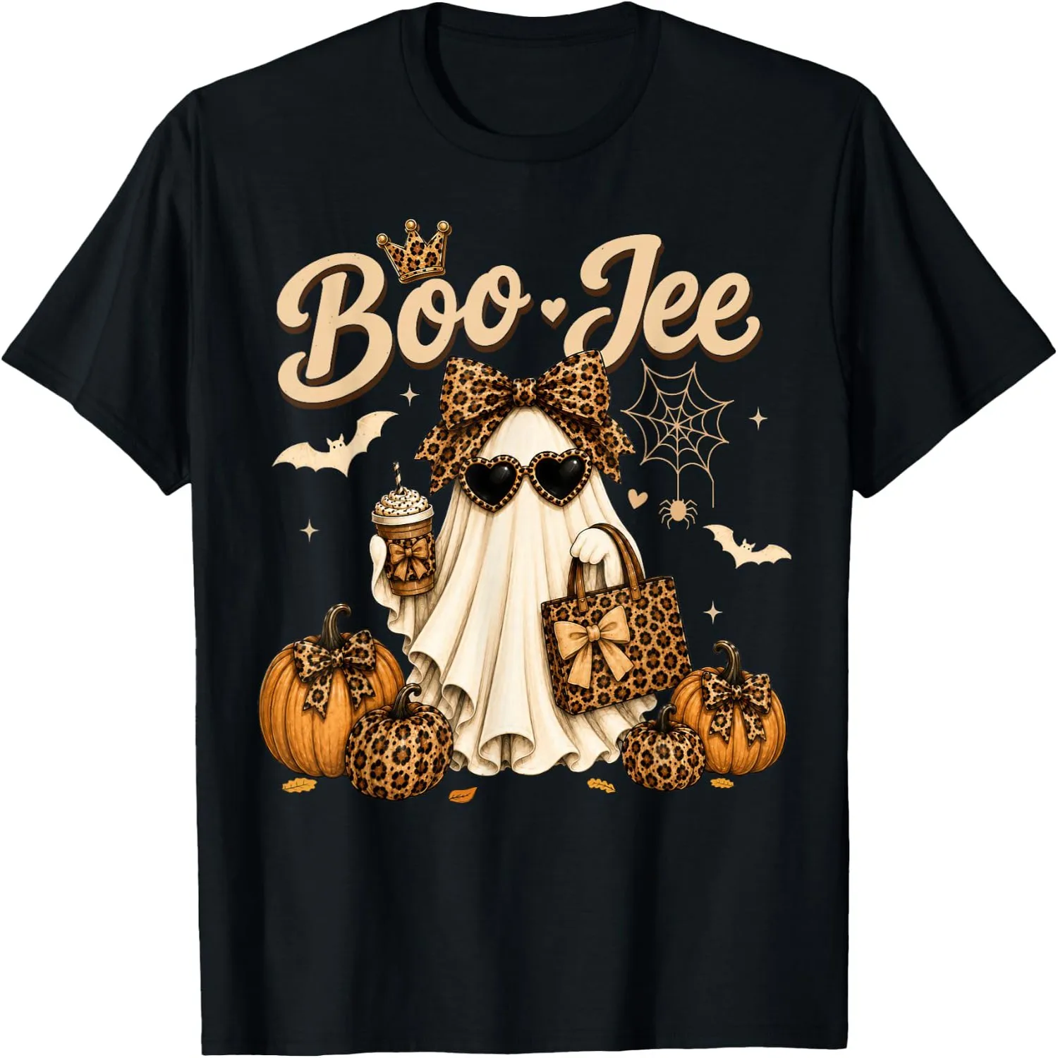 Leopard Ghost Coffee Halloween Costumes Boo JEE Women Girls T-Shirt Cotton t-shirt, Vintage t-shirt,