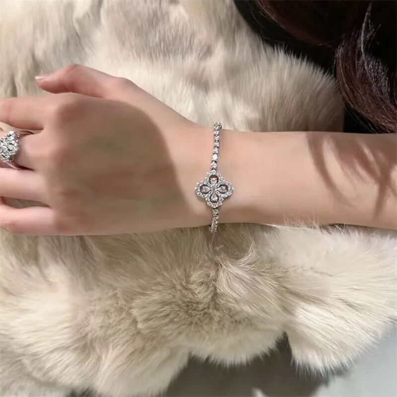 

Original Luxury 925 Silver HW Full Diamonds CZ Clover Bracelet Four Leaves Zircon Tennis Bracelet Necklace High Jewelry Replica