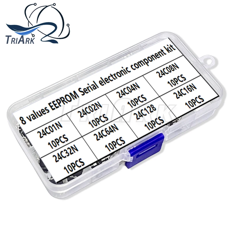 80PCS/Set EEPROM Serial Assortment kit AT24C01N AT24C02N AT24C04N AT24C08 AT24C16 AT24C32 AT24C64 AT24C0128 electronic component