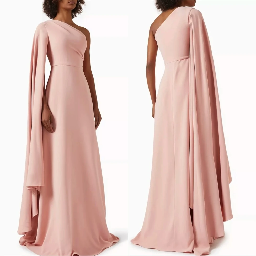 

Customized Luxury One Shoulder Evening Dress Elegant Jersey Cocktail Dress Temperament Sweep Train Special Occasion Gowns