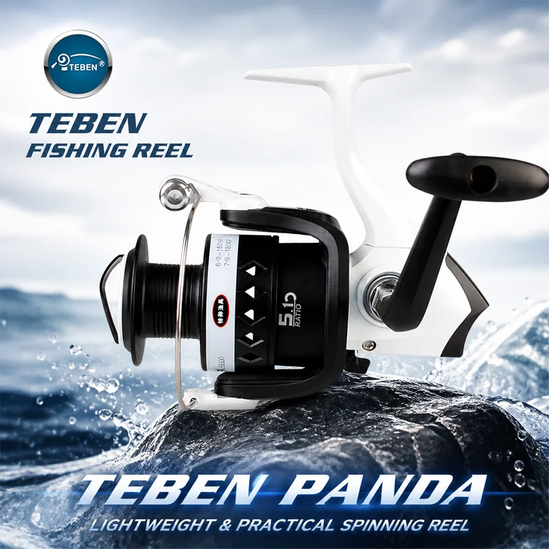 Спиннинговая катушка TEBEN Panda Pa 6500 с легкой пластиковой шпулей и металлическим валом для морской рыбалки на открытом воздухе для взрослых рыбаков.