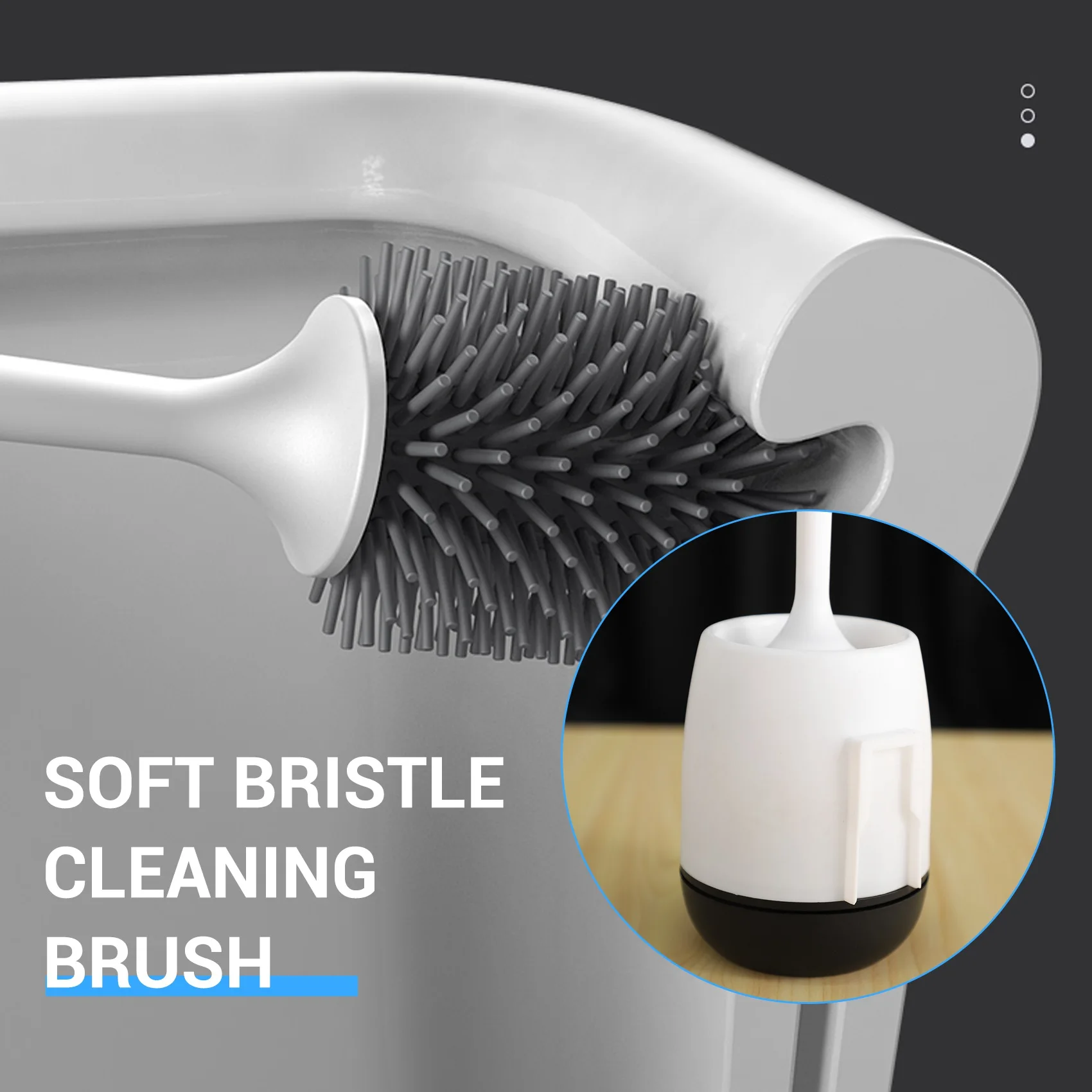 

AB08-Silicone Toilet Brush With Holder Set Soft Silicone Bristle Bathroom Toilet Bowl Brushes Set Non-Slip Handle With TPR Soft