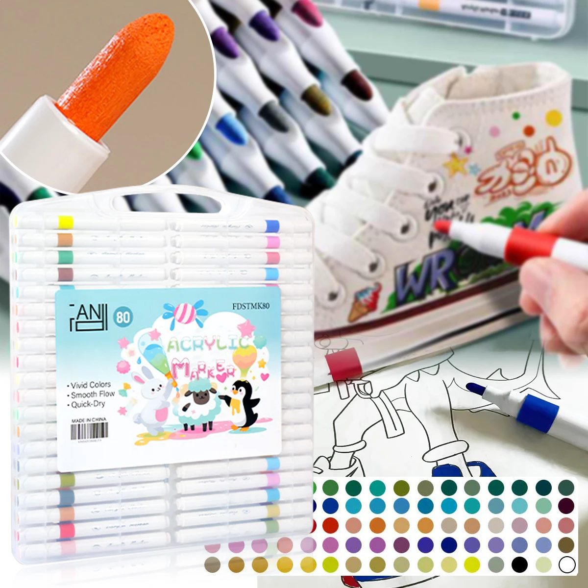

12-80 Color/Set Acrylic Paint Art Marker Pen Rock Painting for Kids Graffiti Stone Ceramic Glass Wood DIY Crafts Art Supplies