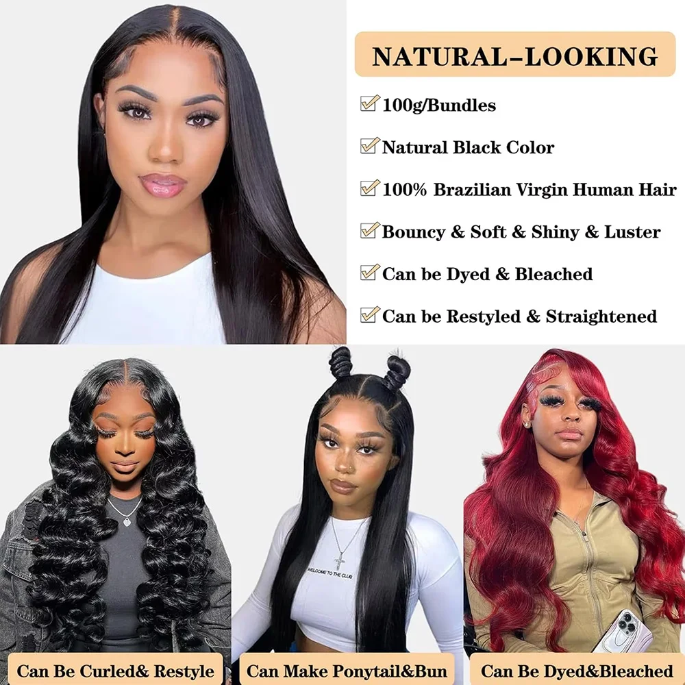 3/4 Bundles Natural Black Straight Human Hair Bundles Brazilian Weave Human Hair Bundles 40 Inch Human Hair Remy Hair Extensions