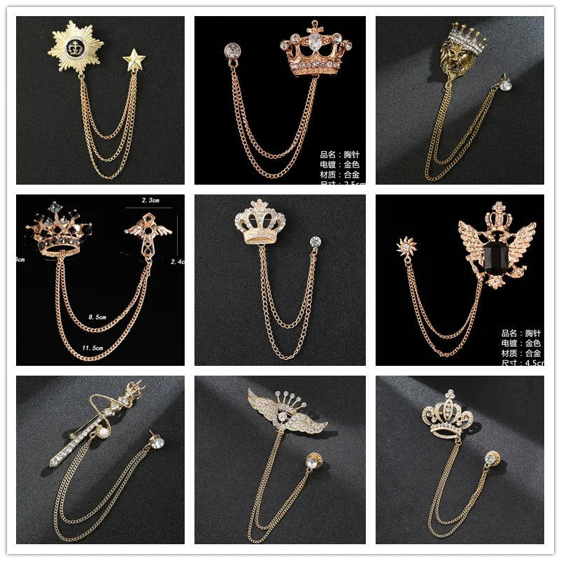 Crown Men's Suit Silver Accessories Wings Scepter Lion Eagle, Bow Tie Accessories Chain Gold Brooch