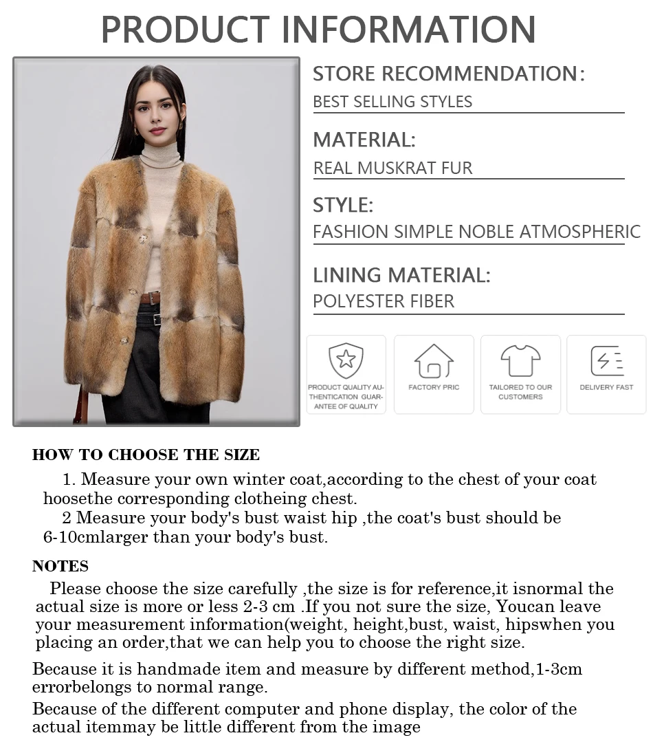 Natural Muskrat Fur Winter Women Fur Coat Women Luxury Real Fur Warm Winter Jackets