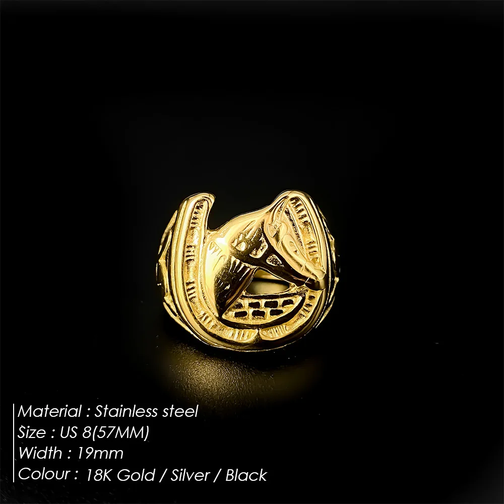 Men's Stainless Steel Horse Head Ring — Vintage, Distinctive Finger Jewelry for Horseback Riding and Racing Enthusiasts