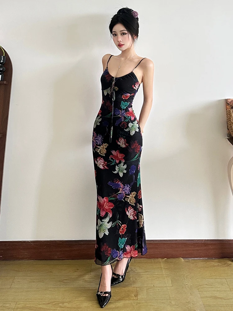 WEIRD PUSS Ele Floral Print ter Dr Women's Slim Long Dr Sli Personali Print Summer Season Gown
