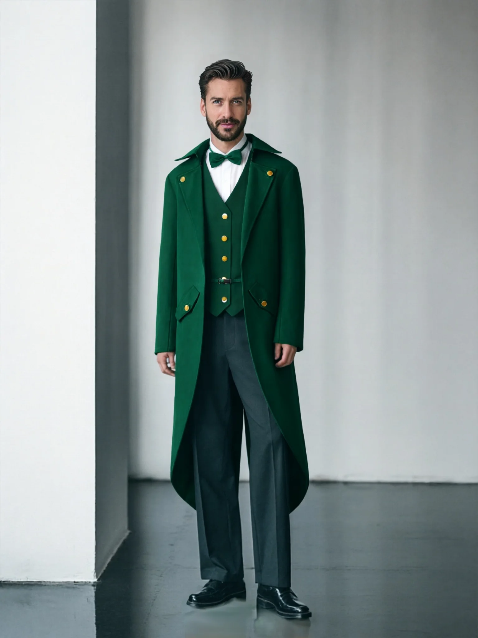 

Men Patrick'S Day Green Cosplay Costume Tailcoat Magician Stage Performance Conductor Suit Medieval Jacket Vest Hat Tie Set