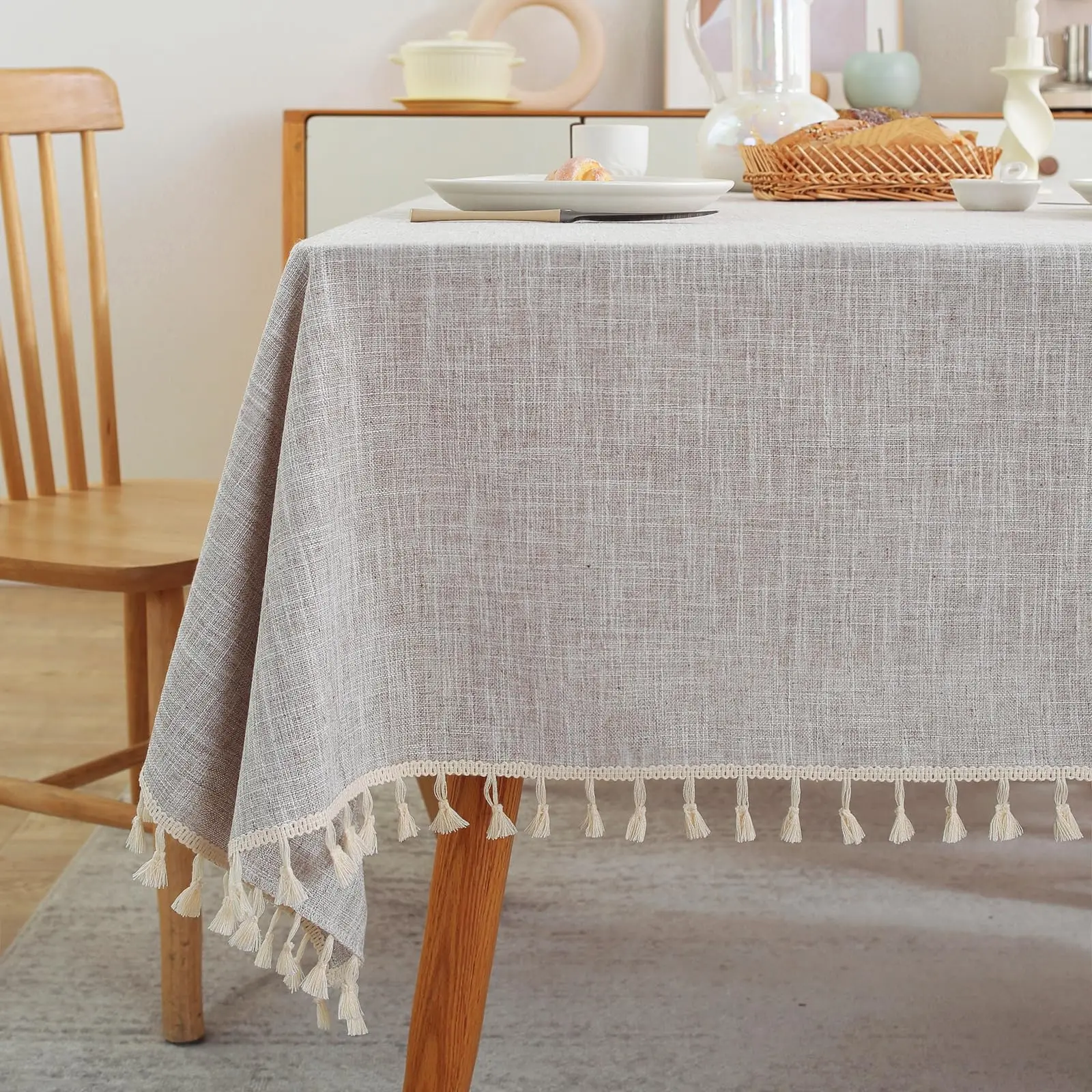 

Textured Rectangle Table Cloth, Heavy Duty Farmhouse Tablecloth Solid Cotton Linen Waterproof Wrinkle Free Burlap Table Cover