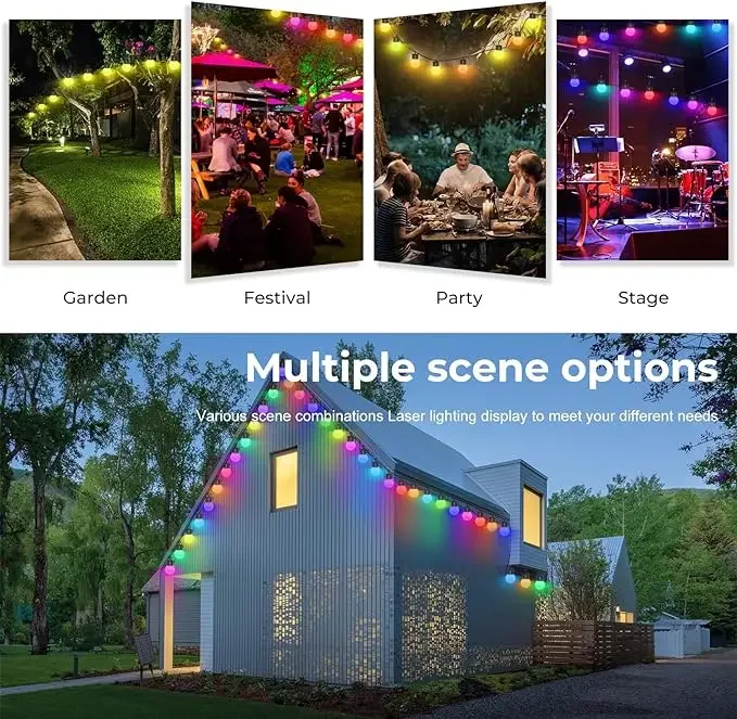 Tira de luces LED RGB con Bluetooth y USB, Bombilla G50 con música de Color de ensueño, guirnalda de fiesta de cumpleaños y Navidad, decoración de luces de hadas