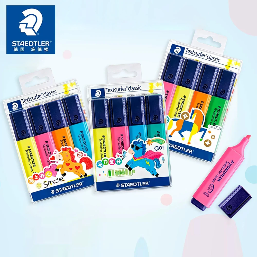 

4pcs New STAEDTLER Highlighters Set Cute 364 Soft Light Color Marking Pen Drawing Graffiti Key Children's School Office Supplies