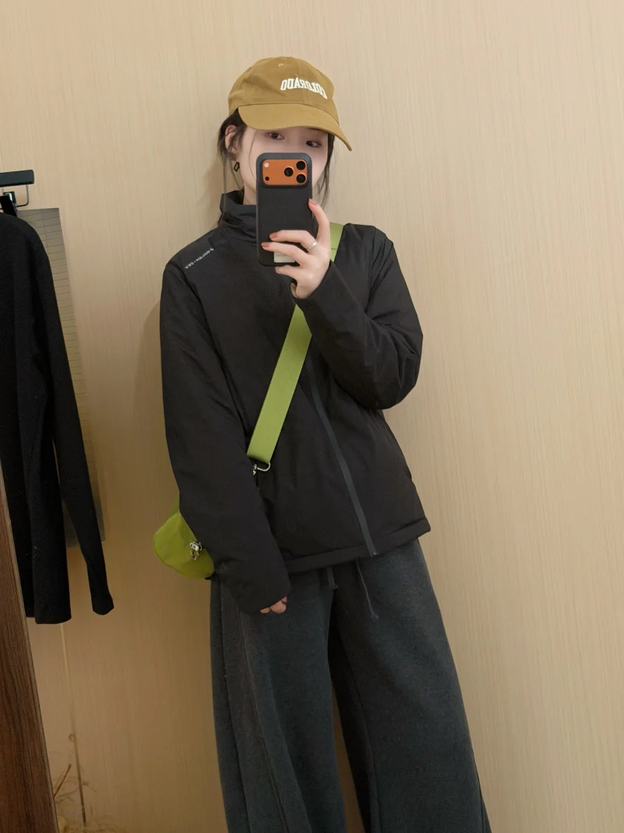 

Women's Stand Collar Windproof Cotton Jaet Outdoor Warm Slimming Winter New Sle Commute Straight Tube Long Sve Zipper