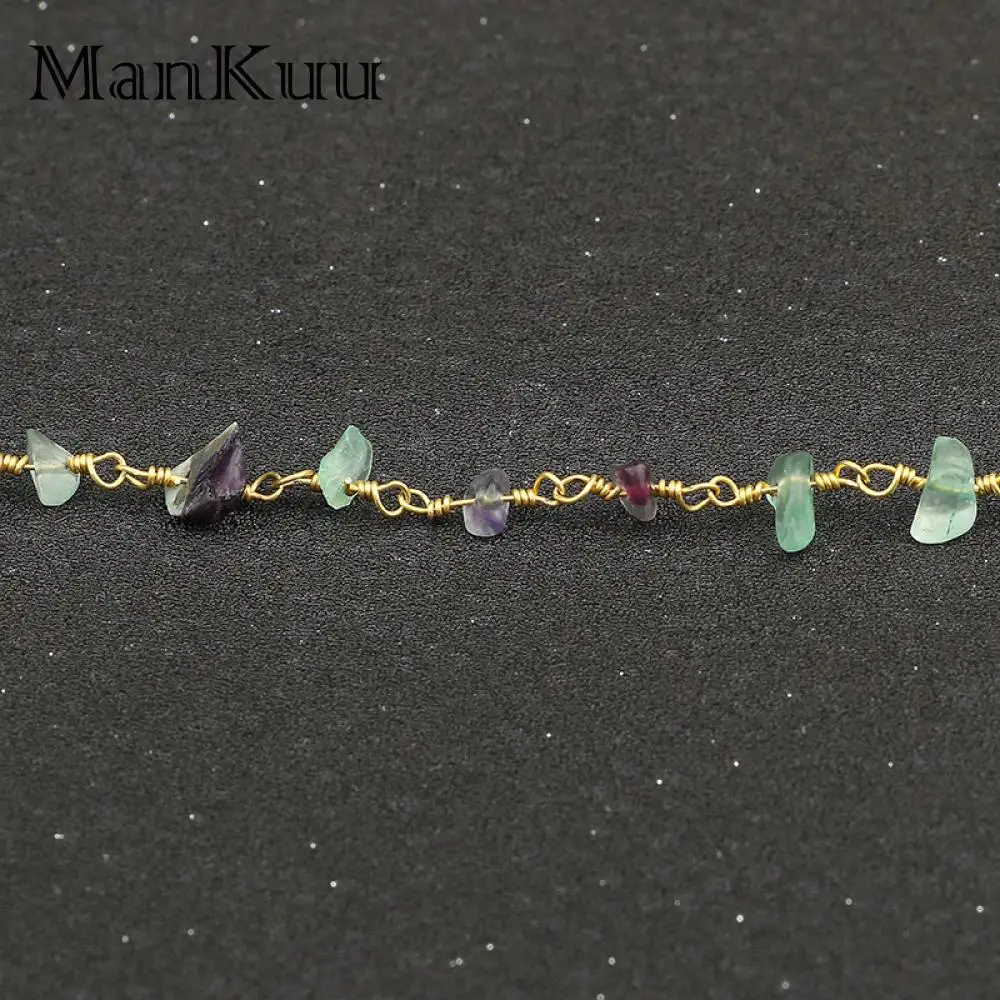 Mankuu Wholesale Chain Natural Green Fluorite 0.6mm Pure Copper With 5-10mm Irregular Beads For Jewelry Making DIY