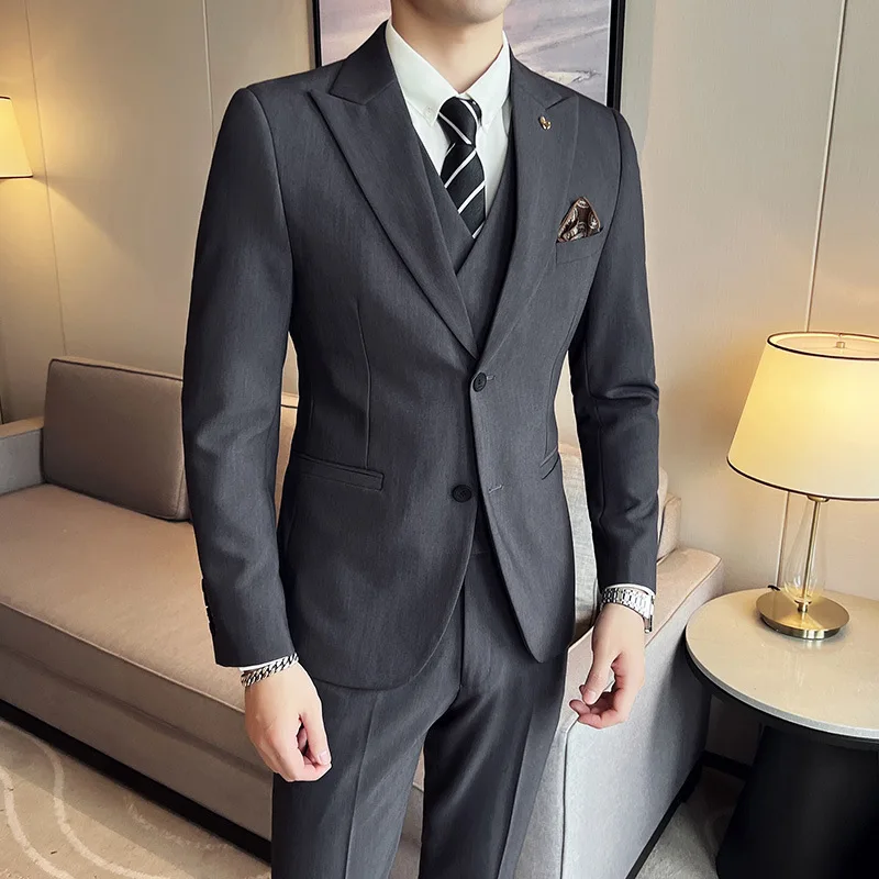 D211piece suit set with slim fit Korean double button solid color light business suit set with wedding groomsman and groom's f