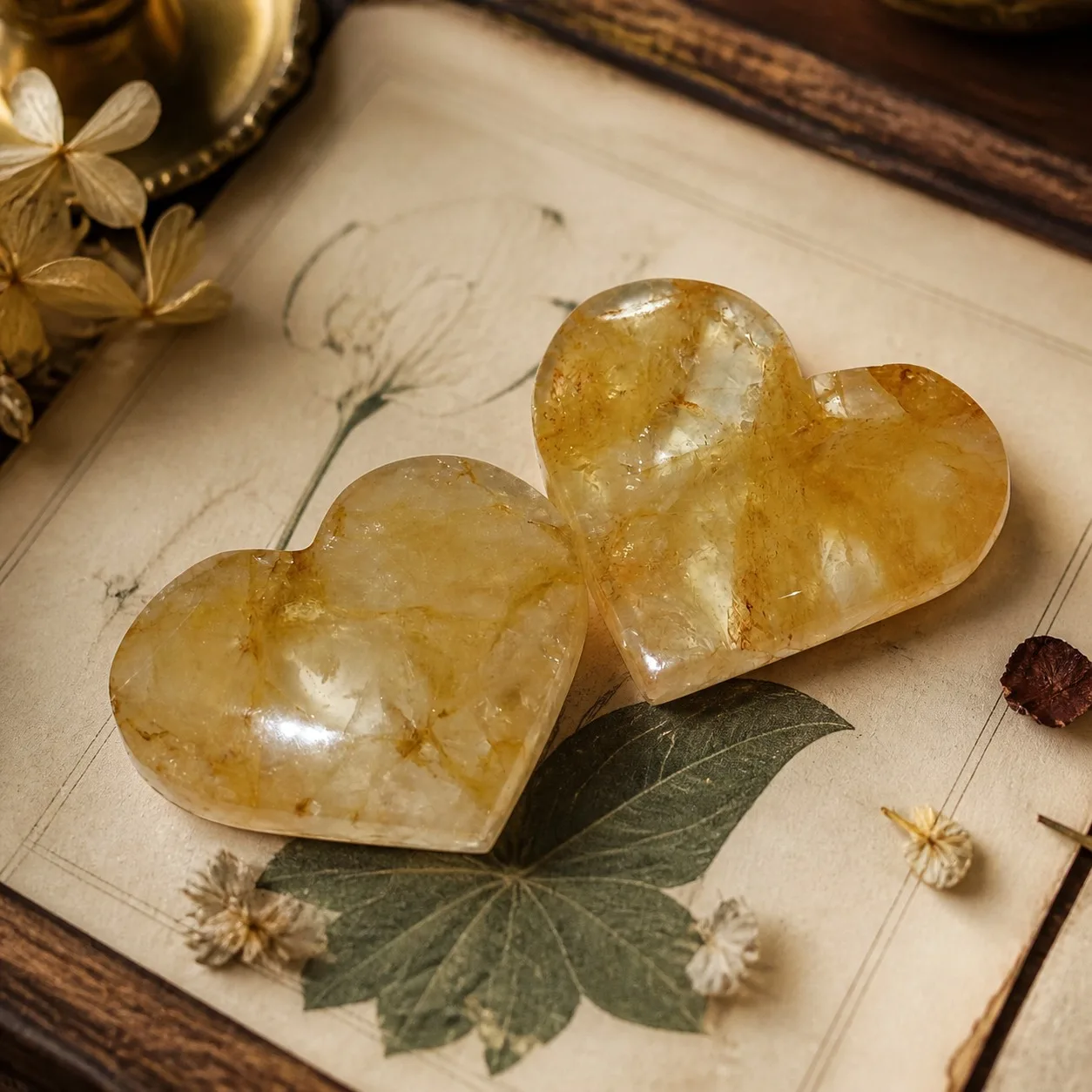 1pc Natural Yellow Rutilated Quartz Heart Carving | Approx. 1.57–2.36 Inches | Finely Cut and Polished Heart