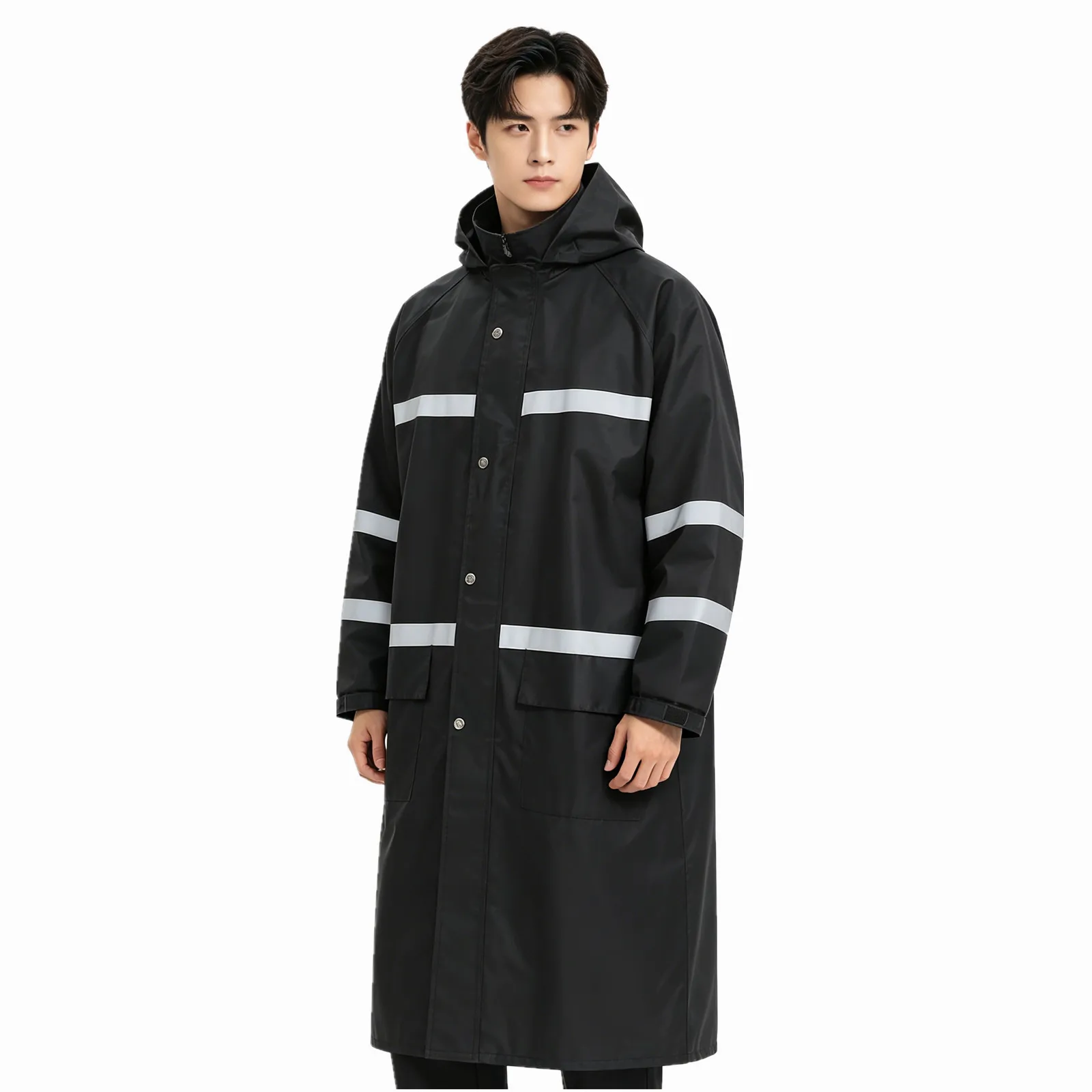 Adult Unisex Hooded Raincoat Mesh Lining Reflective Stripes Waterproof Windproof Rain Jacket Emergency Poncho Workwear