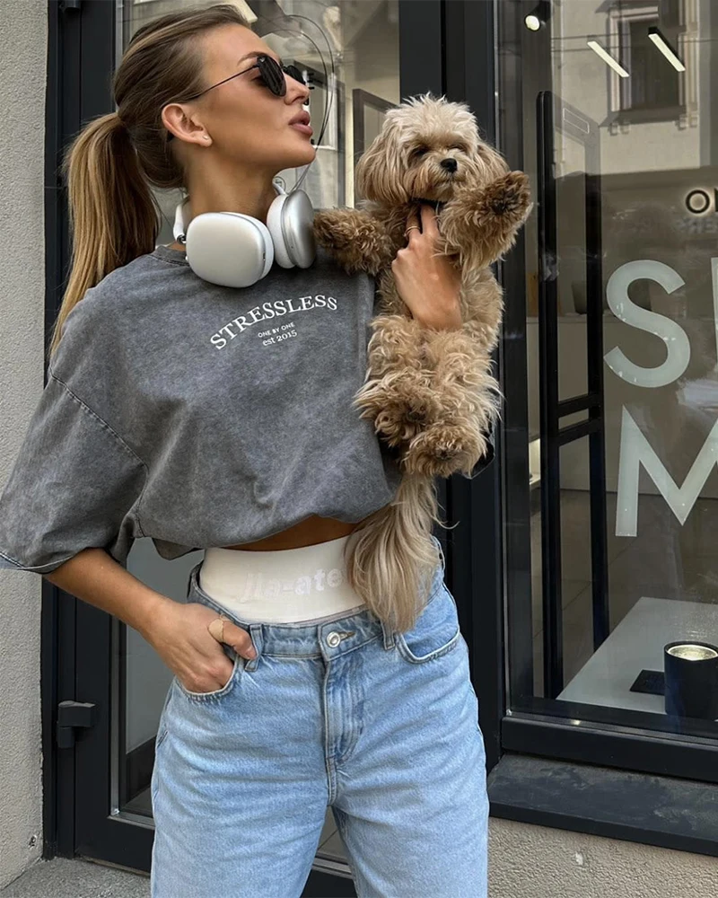 Футболка женская с минеральным принтом, большого размера, Y2k