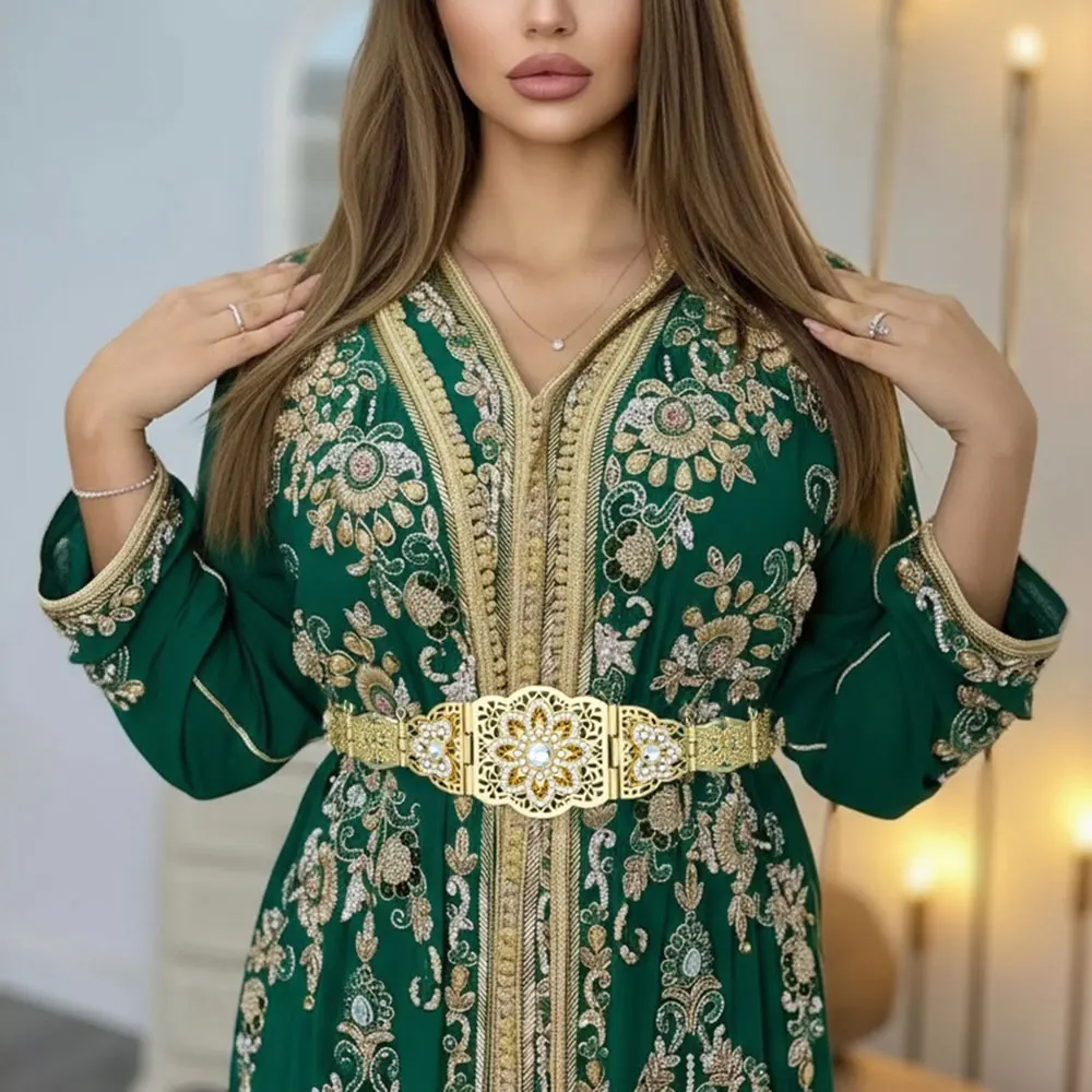 Sunspicems-حزام قفطان عربي للنساء ، سلسلة خصر معدنية ، لون ذهبي ، حبل فستان زفاف كريستالي ، مجوهرات جسم الجزائر ، أنيقة