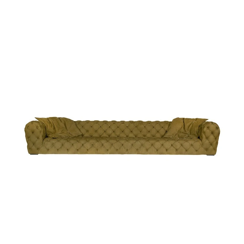 American light luxury sofa straight row living room Internet celebrity small apartment villa Italian pull buckle fabric sofa