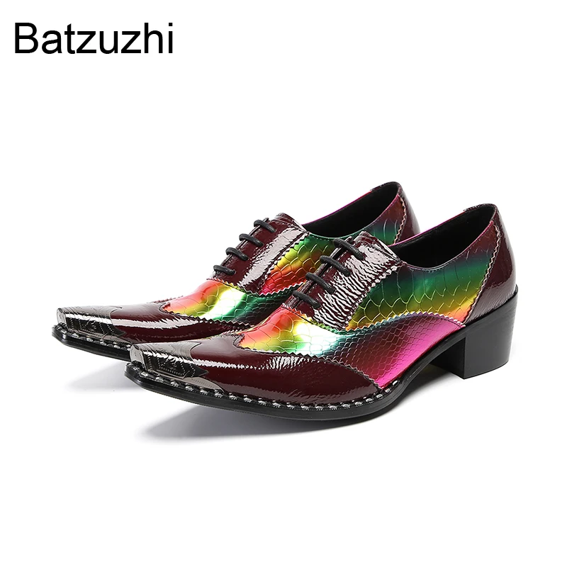 

Batzuzhi 6cm Heels Men's Shoes Pointed Iron Toe Color Leather Dress Shoes Man Lace-up Fashion Party/Wedding Shoes Man! US6-US12