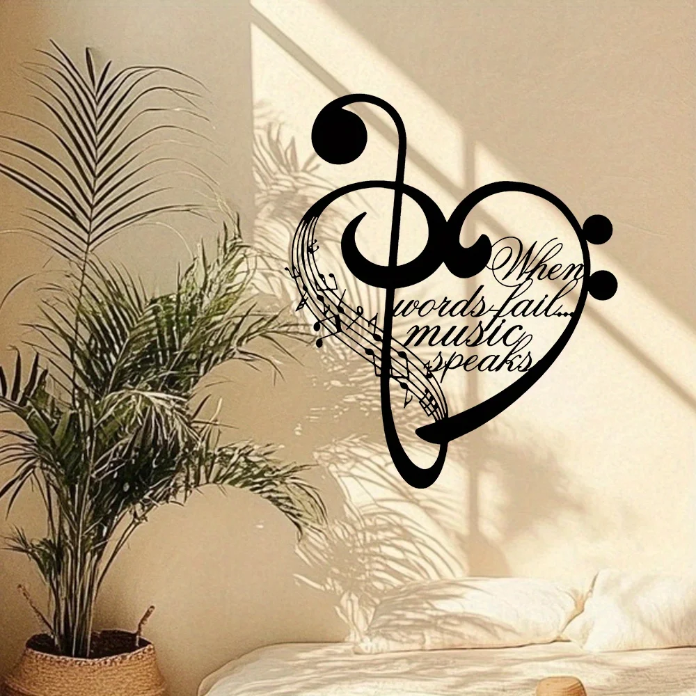 Arte de pared de metal, diseño de corazón y clave de sol, escultura de hierro con cita musical, decoración duradera para interiores y exteriores, regalo de Navidad, Halloween, cumpleaños