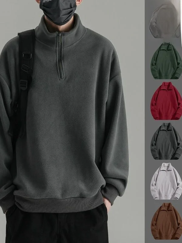 

Thiened f Zipper Fce Lined Double Sided Velvet Base Hoodie Men's Warm High Collar Casual Sle Long Sve Sweatirt