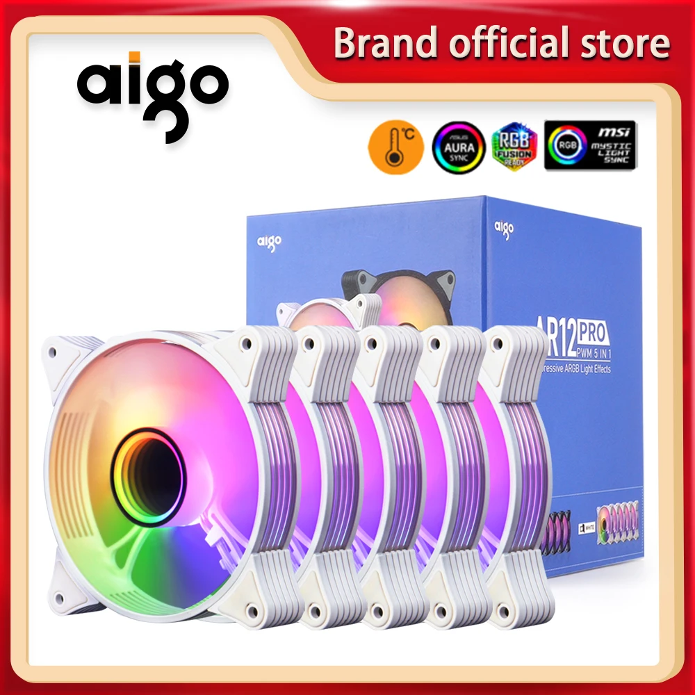 Aigo AR12PRO ventilador branco para caixa de computador ventoinha PC 120mm ventilador rgb 4 pinos PWM ventilador de refrigeração 3pin5v espaço ilimitado argb 12cm ventilador