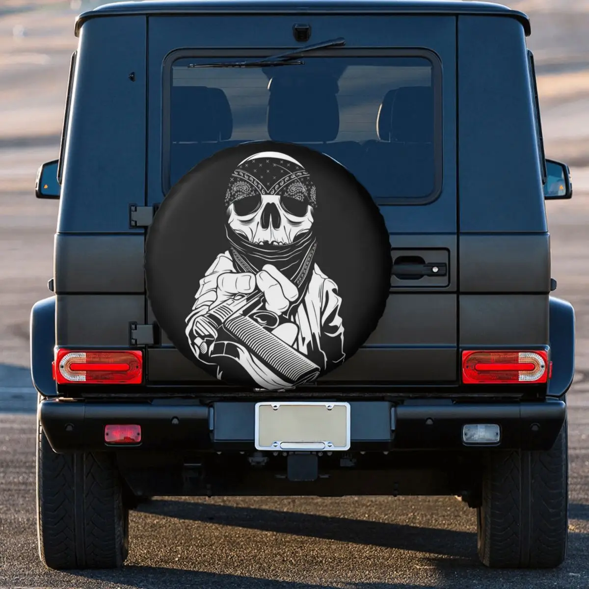 A Skull Wearing A Bandana Hands Over A Gun Tire Cover Wheel Protectors Weatherproof Universal for Jeep Trailer RV SUV Truck