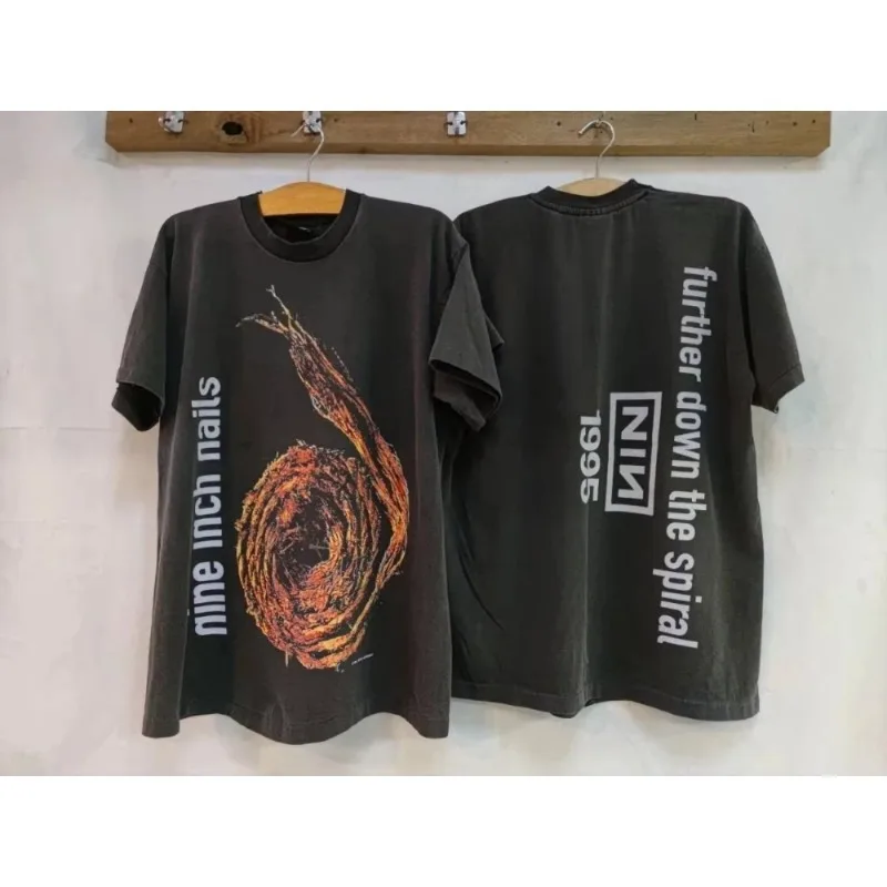 

Nine Inch Nails Band Retro Style 2 Side Black American Band T-shirt Men's Street Hip-hop Short-sleeved Women's Round-neck Top