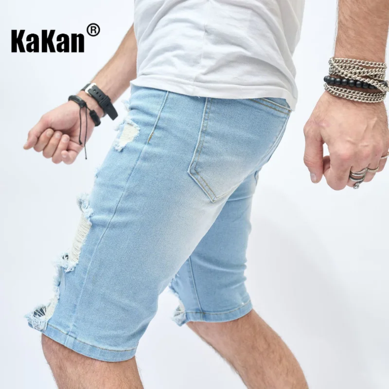 Kakan-pantalones vaqueros de cinco puntos para hombre, Jeans rasgados informales con agujeros, K09-211