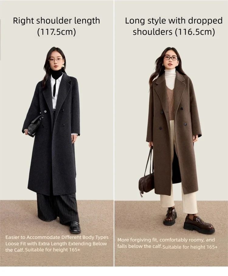 SENTUBILA Damen-Wintermantel aus Wolle mit Doppelreiher, Damen-Oberbekleidung 2026, Business-Mantel für Pendler, mittellanger Mantel mit Gürtel W54OA8781 – Detail 12
