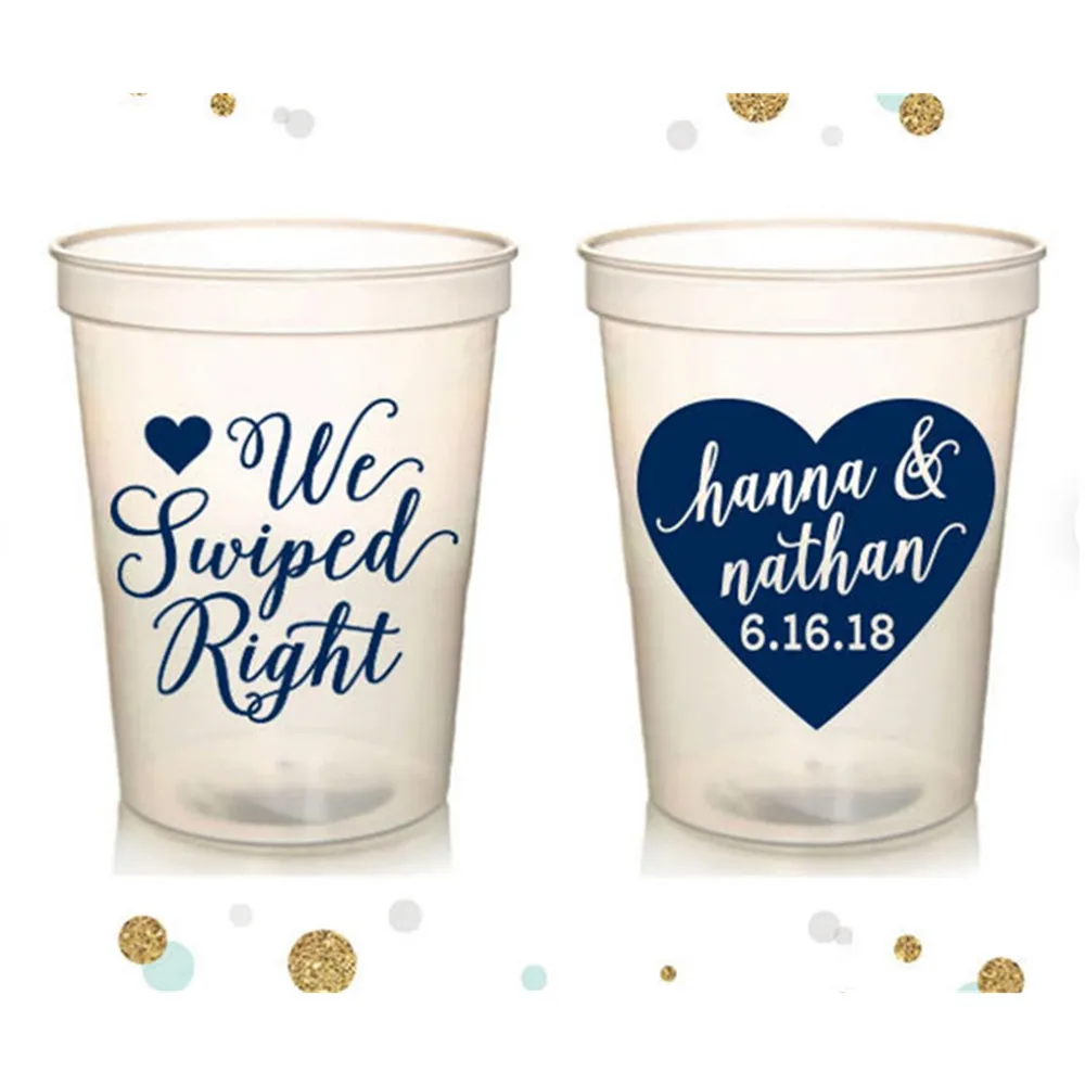 

We Swiped Right - Wedding Stadium Cups - Custom - Bridal Wedding Favors, Wedding Cups, Party Cup