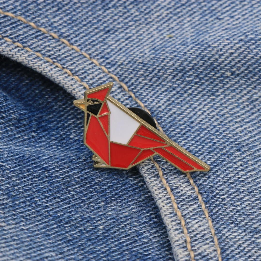 Geometric Red Cardinal Enamel Lapel Pin Origami Wild Bird Metal Badge Backpack Clothes Decor Pin Nature BirdLoverMinimalist Gift