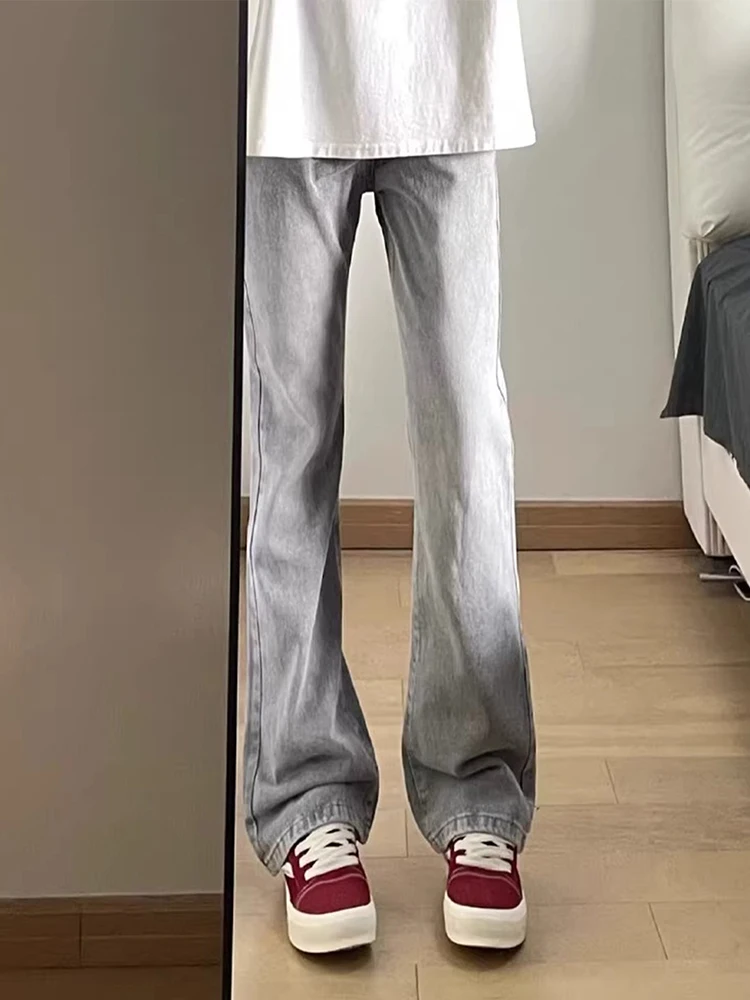

Slim Fit Straight Leg Jeans Men's Spring Faion American High Street Pants e ey Flared Denim Low Waist Zipper Closure