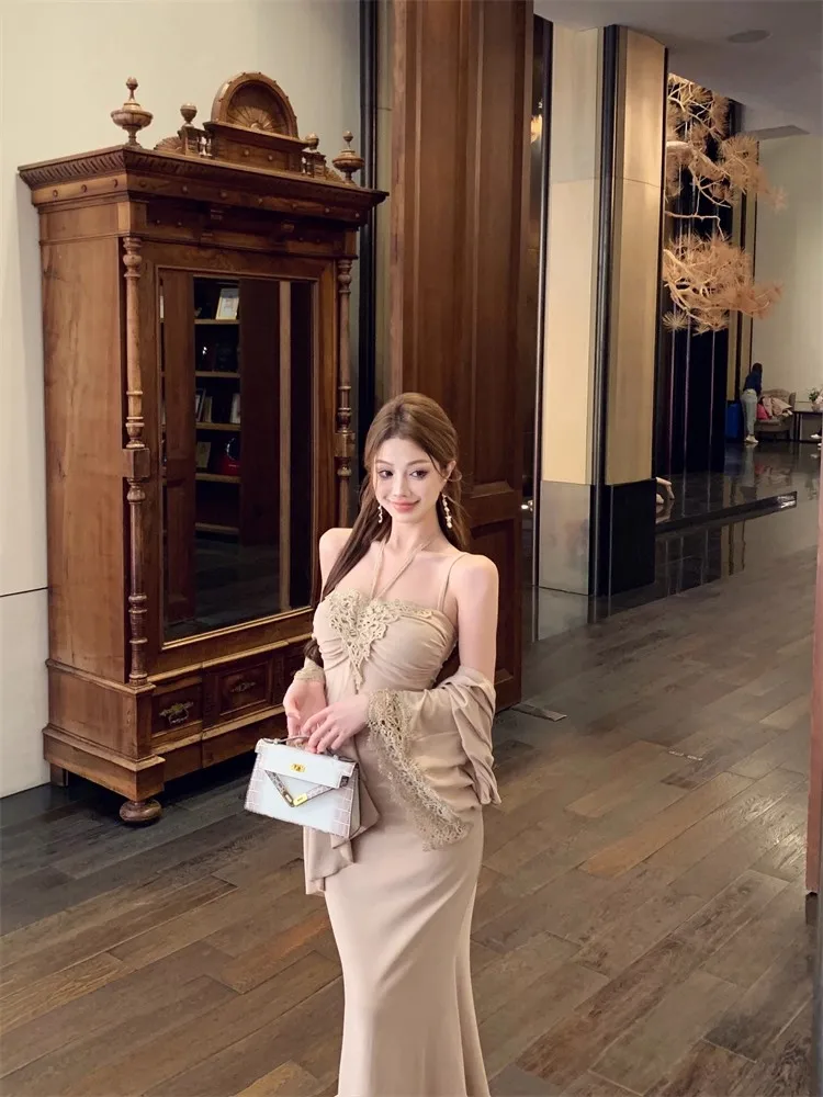 Vestidos sem mangas vestido feminino inverno cupro jacquard com nervuras envoltório fino ajuste em camadas elegante recepção banquete chique