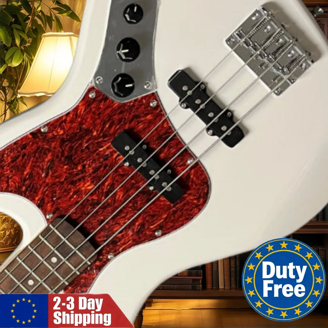 Deutsche Sofort Lieferbare Einsteiger Rock White Bassgitarre mit Palisanderhals und Feststehender Brücke, 4-Saiter-Instrument für Musikliebhaber