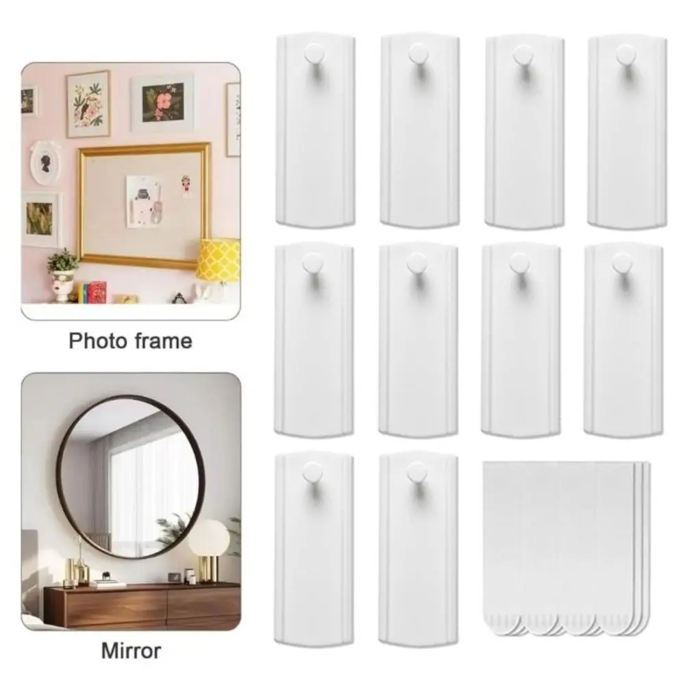 

10Pcs Heavy Duty Picture Hangers Without Nails Easy Install Removable Universal Frame Hanger Adhesive Strips White