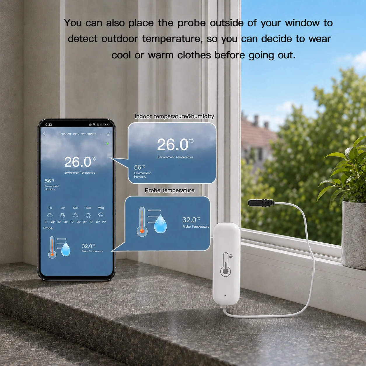 Tuya WiFi温度湿度センサー(外部プローブセンサー付き - Digital Hygrometer Probe のレビューと価格