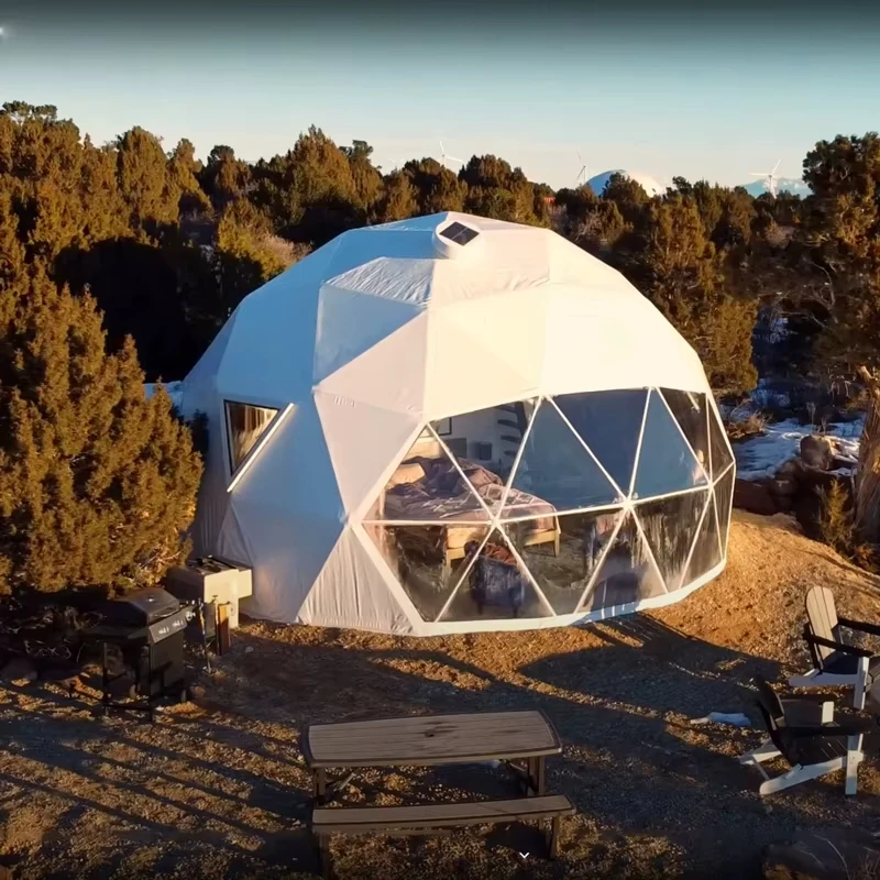

Outdoor Permanent Geodesic Dome Tent Camping Tents Camps Geodome Hotel Prefab Pvc Dome House Glamping Tents with Bathroom