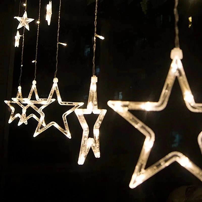 2.5M 138 LED Moon Star Fairy Lights Christmas Star String Light Garland LED Curtain For Wedding Home Party Birthday Decoration