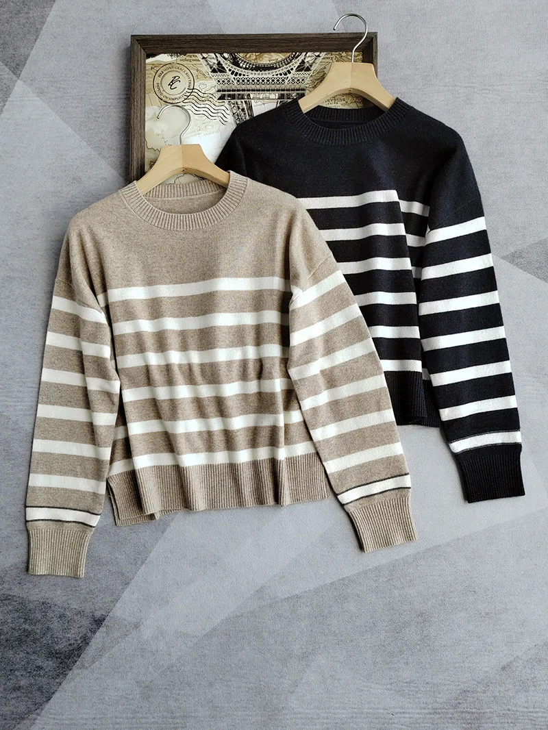 

Casual high quality stripped cashmere sweater