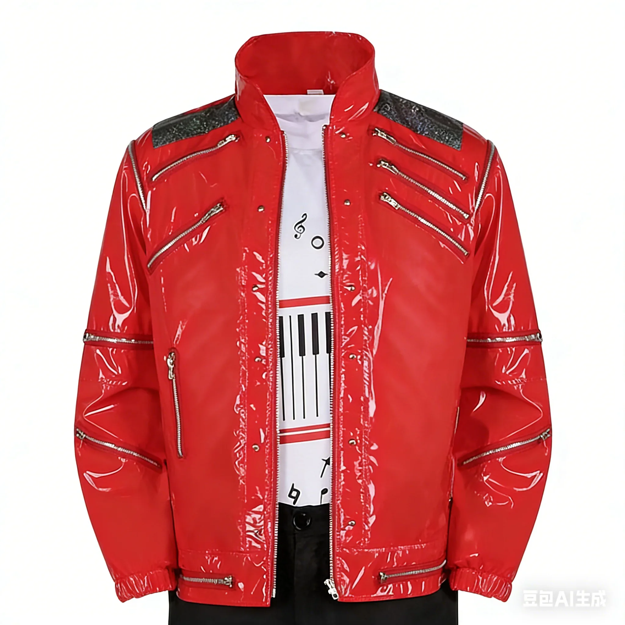 Men Cosplay Michael Jackson Costume Red Zipper Michael Jackson MJ Beat It Costumes Jacket for Impersonators Halloween Xmas Suit - view 5