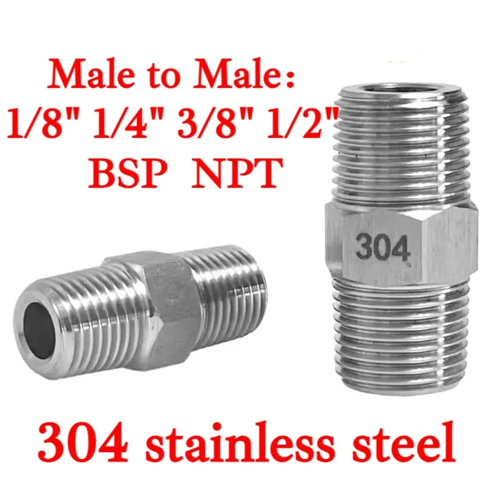 1/8 "1/4" 3/8 "1/2" BSP NPT męski na męski sześciokątny złączka do sutków 304 łącznik rurowy ze stali nierdzewnej Adatper złącze wysokociśnieniowe
