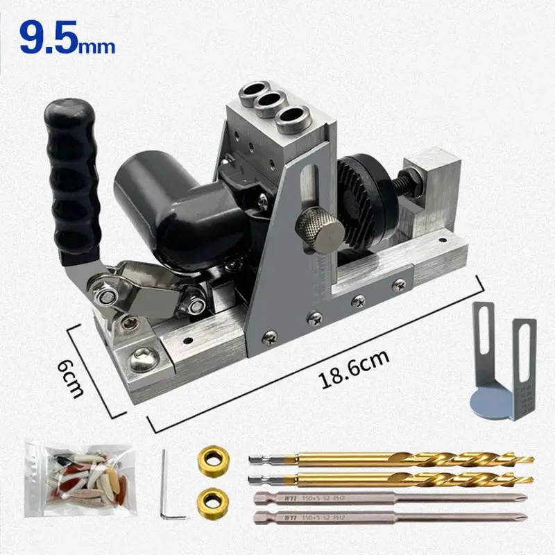 9.5mm 3/8 Inch Oblique Hole Locator With Dust Hose Drill Bits Pocket Hole Jig Kit Woodworking Drill Guide Set Hole Puncher DIY