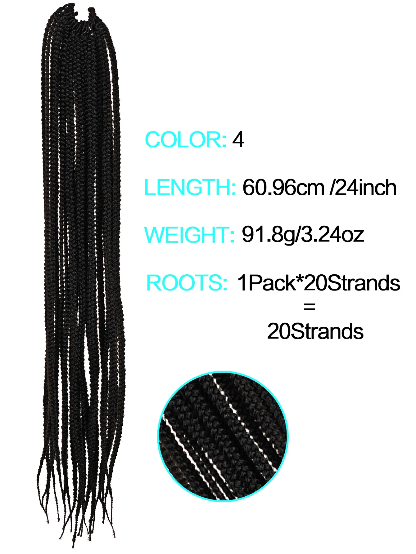 3S HAVANA BOX BRAID Per confezione scatola di colori da 24 pollici treccia Per capelli all'uncinetto, capelli sintetici lisci Pre-loop (1 confezione * 20 fili, #4