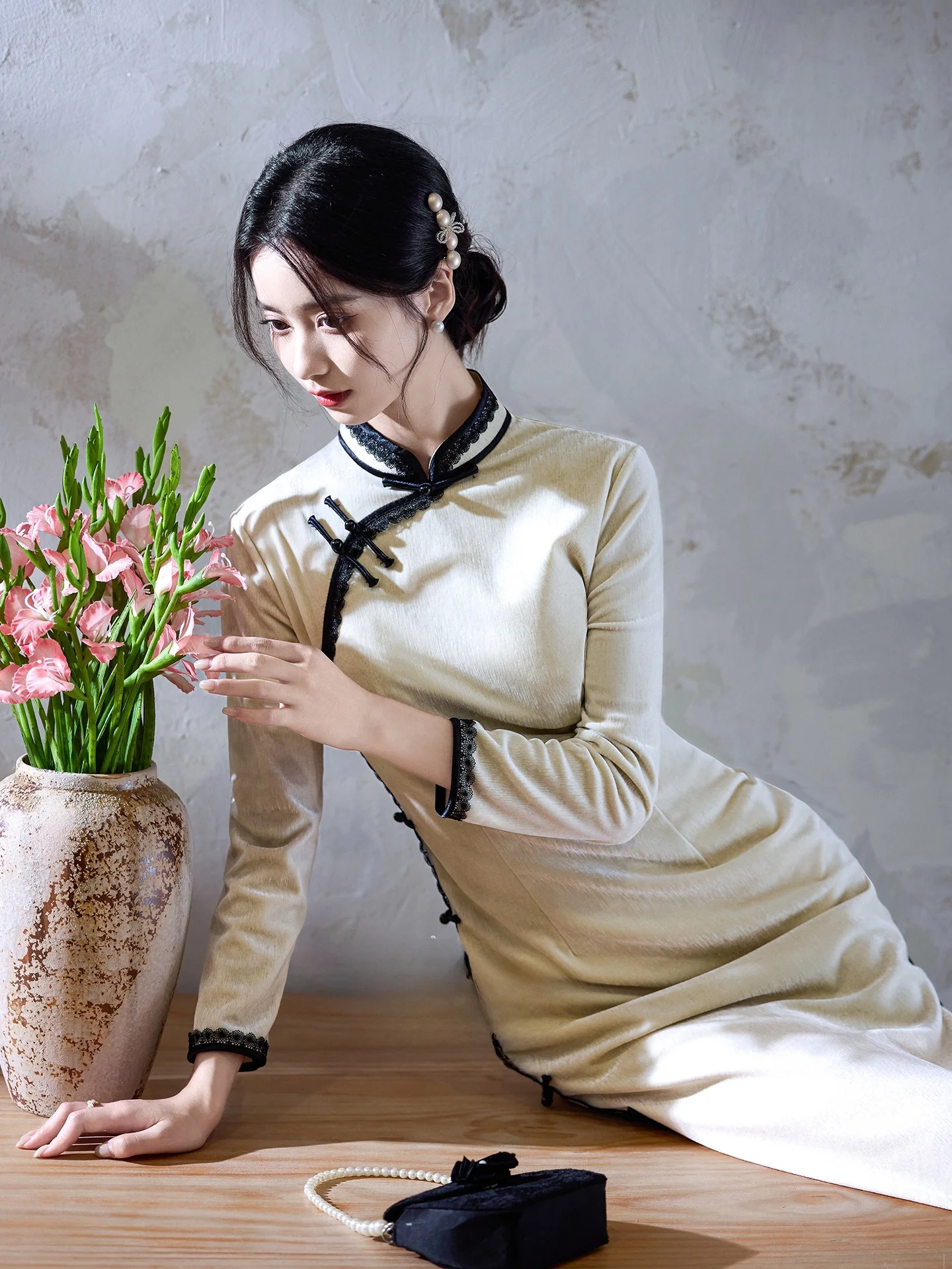 

Ele Young Sle Long Sve Qipao Dr for Host Year End Конференция Повседневная рабочая одежда Ретро-дизайн Высококачественная ткань